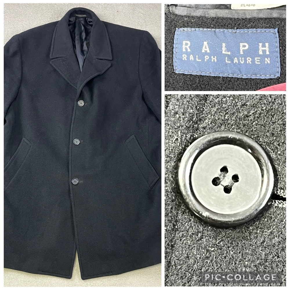 RALPH RALPH LAUREN Wool Overcoat Men R44 Black Cut H1237 Vented Preppy Coat Pony